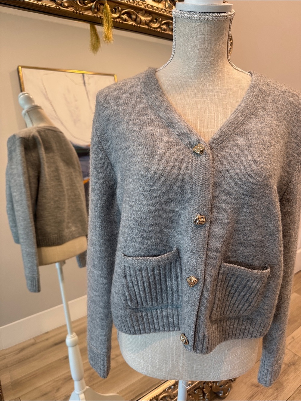 Divided Heather Gray Button-Front V-Neck Cardigan